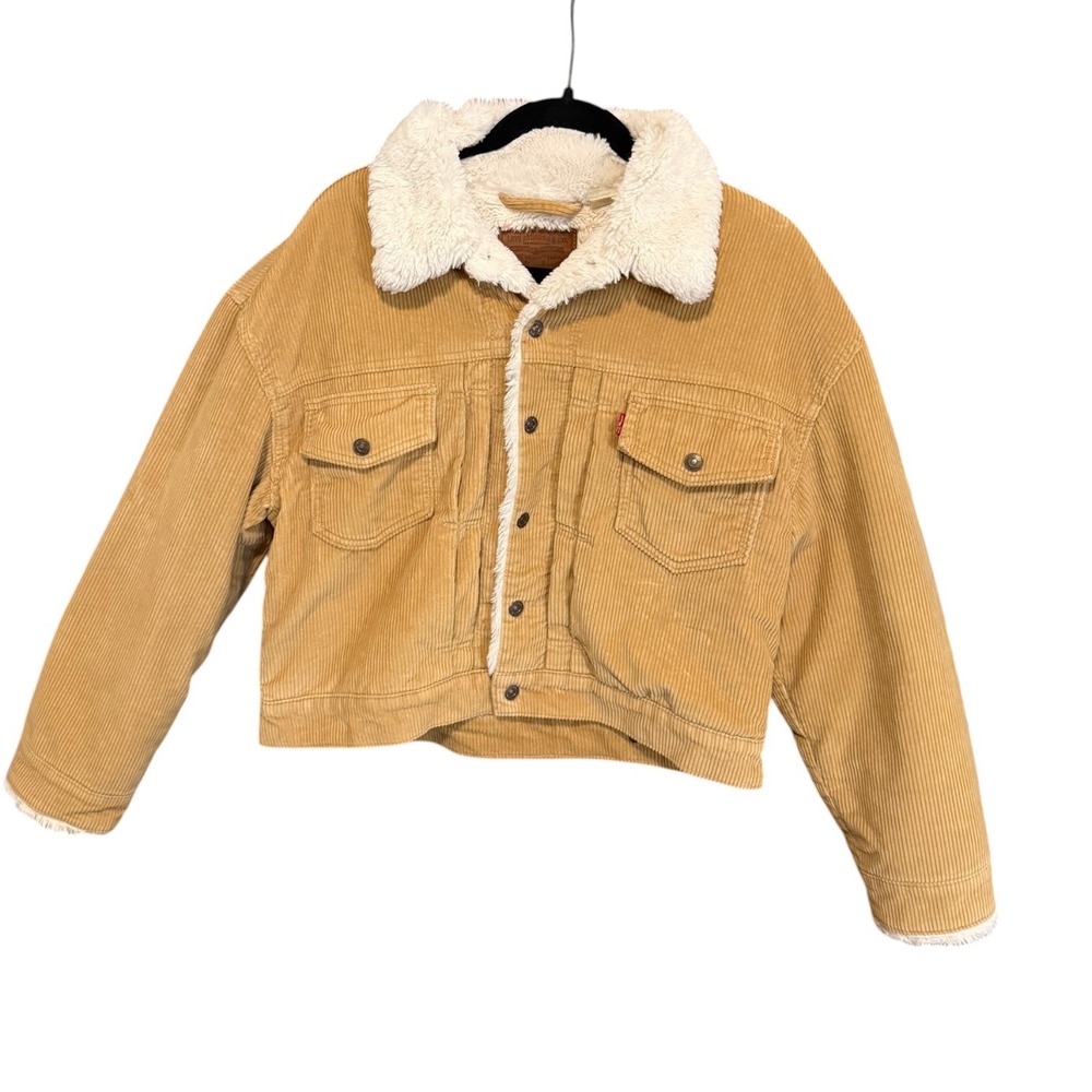 Levis New Heritage Corduroy Sherpa Trucker Jacket Iced Coffee Womens M Cropped